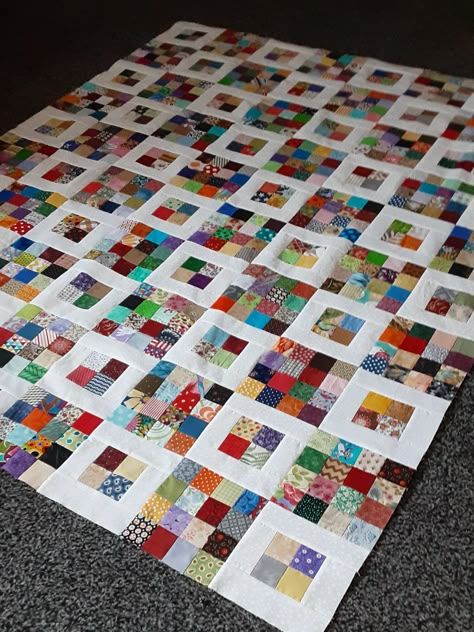 Scrap Quilts With 2 1/2 Inch Squares, 2 Inch Squares Quilt, Scrappy Blue Quilts, 2 Inch Square Scrap Quilts, Scrap Patchwork Ideas, Scrap Quilting Ideas, Quilts From Scraps, 2 Inch Square Quilt Patterns, Square Patchwork Quilt