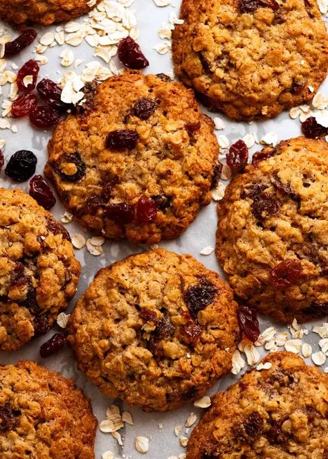 Overhead photo of freshly baked Oatmeal Raisin Cookies Oatmeal Raisin Cookies Soft, Raisin Cookies Soft, Oatmeal Cookies Soft, Oatmeal Raisin Cookie Recipe, Best Oatmeal Raisin Cookies, Cookies Soft And Chewy, Raisin Cookie Recipe, Oatmeal Raisin Cookie, Raisin Cookie