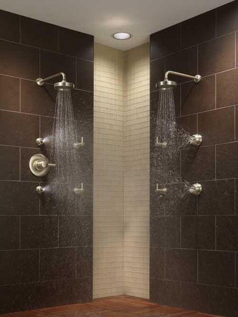 Two Person Shower, Double Shower Heads, Multiple Shower Heads, Shower Renovation, Double Shower, Master Shower, Shower Fixtures, Luxury Shower, Master Bath Remodel