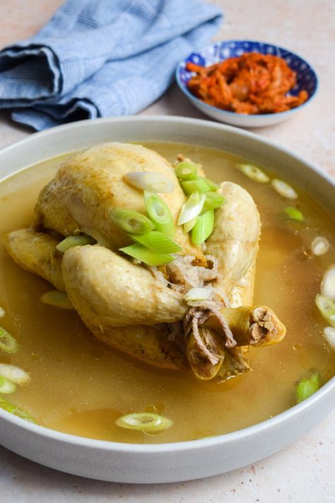 Korean Chicken Noodle Soup, Jungkook Chicken Noodle Soup, Samgyetang Recipe, Easy Korean Chicken, Ginseng Soup, Chicken Ginseng Soup, Korean Chicken Soup, Ginseng Chicken Soup Korea, Ginseng Chicken Soup