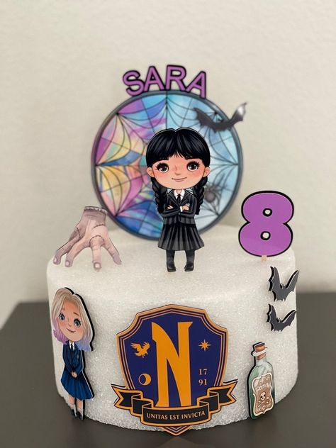 Wednesday Addams Cake Topper, Wednesday Cake Topper, Wednesday Addams Cake, Wednesday Addams Party Ideas, Wednesday Addams Style, Kids Hangout Room, Wednesday Cake, Wednesday Addams Party, 8 Cake