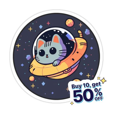 Decorate laptops, Hydro Flasks, cars and more with removable kiss-cut, vinyl decal stickers. Glossy, matte, and transparent options in various sizes. Super durable and water-resistant. Cute Cat in Spaceship! Cute Spaceship, Ship Illustration, Alien Cat, Sticker Cute, Space Cat, Space Theme, Cute Food, Spaceship, Cute Cat