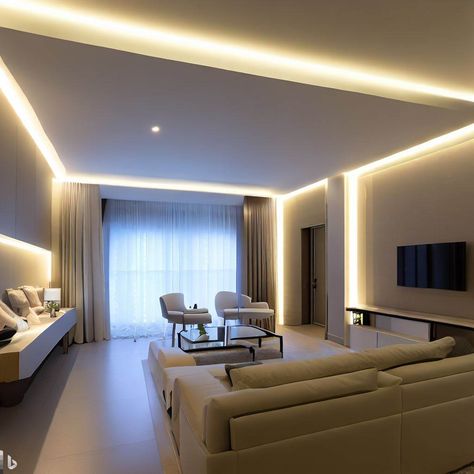 Warm White Led Strip Lights Living Room, Hibachi Decor, Garden Room Lighting, Cove Lights, Led Strip Lighting Ideas, Small Basement Apartments, Micro Apartment, Lights Ideas, Latest Living Room Designs