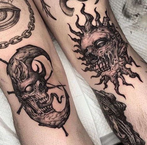 Horror Tattoo Designs, Satanic Tattoos, Sick Tattoo, Wicked Tattoos, Scary Tattoos, Creepy Tattoos, Geniale Tattoos, Horror Tattoo, Tattoo Style Drawings