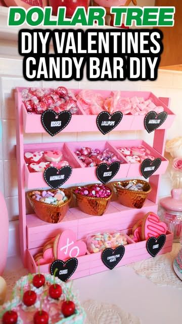 Bethany (Bargain Bethany) on Instagram: "Here’s how you can convert your Dollar Tree Hot Cocoa Bar into a Valentine’s Day Candy Bar. Remember, this can be switched up for every holiday and season! #dollartree #dollartreediys #dollartreefinds #dollartreehaul #dollartreecandybar #dollartreevalentinesdaydiys #dollartreediy" Diy Candy Stand, Valentines Day Dollar Tree, Dollar Tree Hot Cocoa Bar, Bargain Bethany, Valentine Snack, Diy Candy Bar, Dollar Tree Diys, Valentines Snacks, Candy Stand