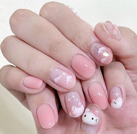 Nail Ideas Summer, Juliana Nails, Acrylic Nail Ideas, Kawaii Nail Art, Cute Pink Nails, Korean Nail Art, Short Gel Nails, Korean Nails, Simple Acrylic Nails