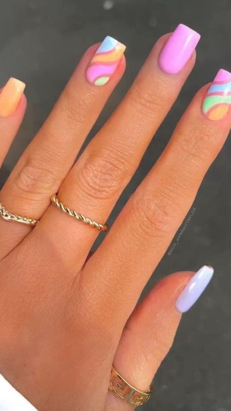 #Summer Nail Inspo 2023 💖✨ Summer Nails Coffin, Rainbow Nails Design, Fun Summer Nails, Summer Gel Nails, Bright Summer Nails, Lavender Nails, Trendy Nail Art Designs, Summery Nails, Cute Summer Nails