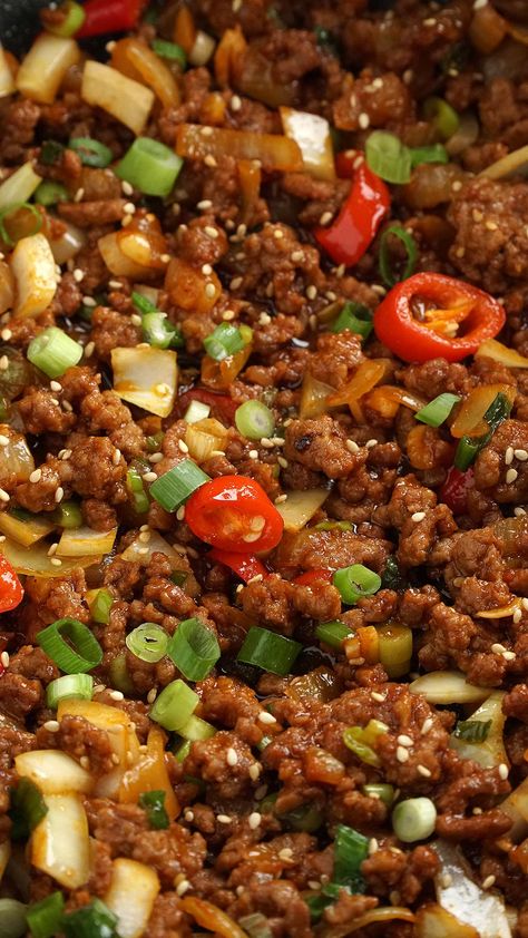 Asian Hamburger Meat Recipes, Asian Rice Bowl Recipe, Ground Beef Rice Bowl, Asian Rice Bowls, Asian Ground Beef, Beef Rice Bowl Recipe, Asian Ground Beef Recipes, Fry Ideas, Fasting Meals