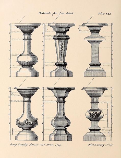 Designs for pedestals of sundials Book Cafes, Altar Pieces, Country Builders, Stone Tables, معرض فني, Copper Plates, Architecture Mapping, Pillar Design, Architecture Drawing Art