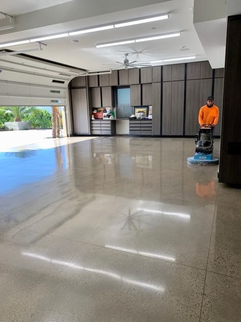 Unique Concrete Floors, Gloss Concrete Floors, Polished Concrete Floor Garage, Polished Concrete Garage Floor, Garage Floor Stain, Seal Concrete Floor, Popular Flooring, Polished Concrete Floor, Garage Organizing