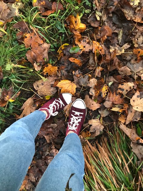 Autumn Converse, Fall Walk, Shoes Fall, Converse Red, Red Converse, Leaves Autumn, Leaves Fall, Aesthetic Fall, + Core + Aesthetic