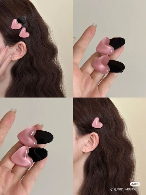 Heart Shaped Hair, Keep Smile, Kawaii Hair Clips, Pink Love Heart, Hair Tie Accessories, Kawaii Hairstyles, Hair Accessories Collection, Heart Hair, Hair Accessories Clips