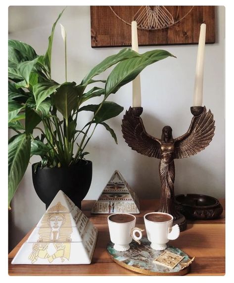 Egyptian Bedroom, Ancient Egyptian Clothing, Egyptian Aesthetic, Egyptian Home Decor, Large Candle Holder, Ancient Egyptian Goddess, Open Wings, Witches Altar, Large Candle