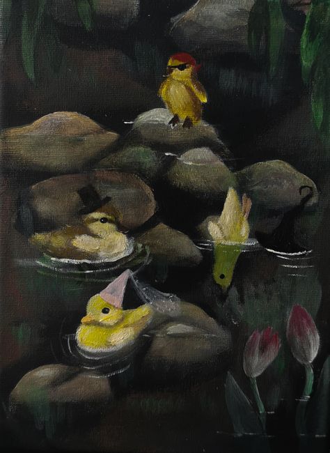 Duck In Pond Painting, Duck Swimming Drawing, Duck In Water Drawing, Duck Painting Acrylic, Duck Paintings, Ducks Cute, Pond Drawing, Duck In Water, Paddle Ideas