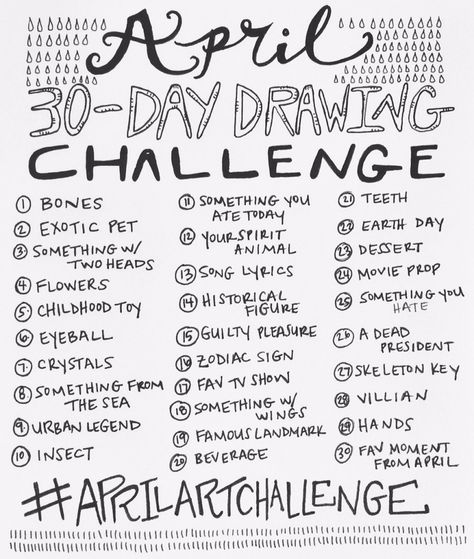 april 30-day drawing challenge                                                                                                                                                      More Sketchbook Prompts, 30 Day Art Challenge, Words Art, 30 Day Drawing Challenge, Art Challenges, Drawing Ideas List, Creative Drawing Prompts, Film Disney, Drawing Prompt