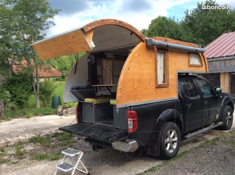 Diy Slide In Camper, Pickup Camper Diy, Pickup Camper Ideas, Foamie Camper, Pickup Bed Camper, Lawn Trailer, Truck Cap Camper, Short Bed Truck Camper, Cabover Camper