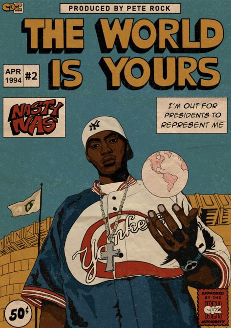 This is a Retro comic poster for the single by nas I created using Adobe illustrator. hope y’all like it :) #illmatic Nas The World Is Yours, Hiphop Magazine Covers, Hip Hop Comic Art, Illmatic Poster, Illmatic Wallpaper, Retro Illustration Poster, Retro Comic Aesthetic, Nas Wallpaper, Comic Poster Design