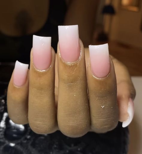 Pink And White Ombre With Design, Dip Powder Nails Medium Length Square, Basic But Cute Acrylic Nails, Short Square Pink And White Ombre Nails, Short Ombre French Nails, Ombre Nails Square Short, Medium Acrylic Nails French Tip, Pink And White Ombre Nails Square, Ombre Nails Aesthetic