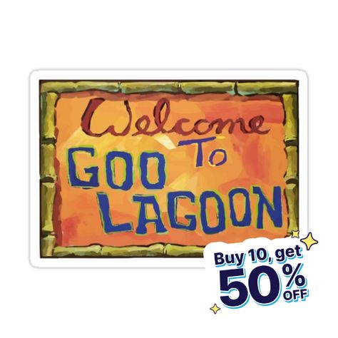 Welcome To Goo Lagoon Sticker by Alli Harmeyer Spongebob Bathroom, Goo Lagoon, Tattoo Elbow, Spongebob Birthday Party Decorations, Spongebob Theme, Spongebob Musical, 25th Birthday Party, 25th Bday, Spongebob Birthday Party