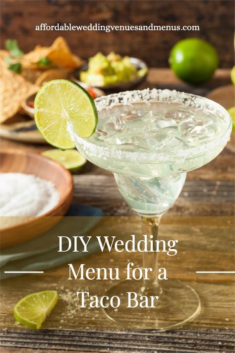 If you’re looking for a way to serve a meal on a budget, a taco bar menu is a great choice for a DIY wedding. There’s a lot of tasks when you plan to make your own wedding food, but if you stay organized, a food bar is doable for any couple. Especially if you get help from your family and friends. Tacos For Wedding Receptions, Taco Bar Rehearsal Dinner Ideas, Taco Buffet Wedding, Wedding Taco Bar Receptions, Fancy Taco Bar Wedding, Tacos At Wedding, Wedding Reception Taco Bar, Taco Bar Wedding Reception Buffet, Taco Wedding Reception