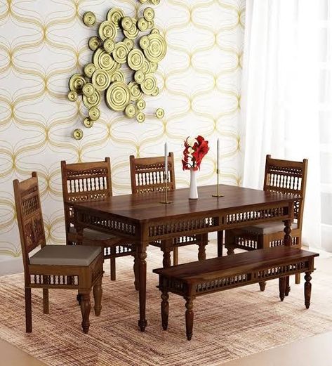 Dining Table Design Wooden, Pedestal Dining Room Table, Dining Room Furniture Design, Dinning Tables, Dining Table Design Modern, Wooden Work, Home Structure, 6 Seater Dining Table, Dining Set With Bench