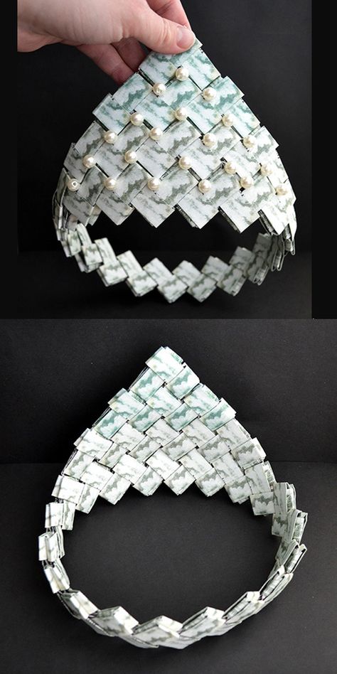 Money CROWN for graduation | Modular Origami with beads | Dollar Tutorial DIY Today I want to show you how to make a wonderful money crown! We need 59 money bills, 21 beads, a thread. Without using glue and tape! 100% modular origami. You can use real dollar bills. Make this crown for a graduation! I wish you a pleasant viewing! How To Make A Money Necklace, Money Crowns Graduation, Money Crafts Dollar Bills, How To Make A Money Crown, Money Crown Graduation Diy, Money Crown Diy, Money Crown Diy How To Make, Money Crown Graduation, Money Flowers Diy Dollar Bills