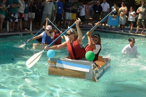 Cardboard Boat Diy, Cardboard Boat Race, Cardboard Boat, Team Building Activity, Building Challenge, Country Day School, Make A Boat, Work Meetings, Challenges Activities