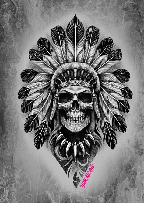 Indian Headdress Tattoo, Native Indian Tattoos, Tattoo Indian, Indian Skull Tattoos, Indian Tattoo Design, Headdress Tattoo, 42 Tattoo, Aztec Tattoos, Skull Hand Tattoo