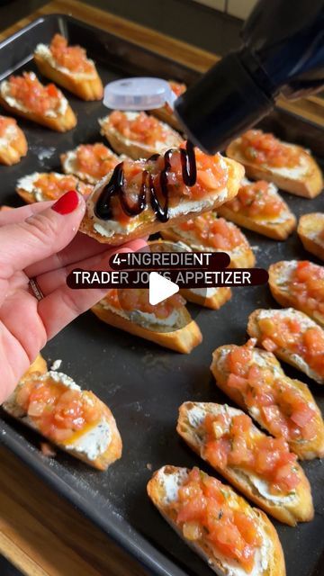 Trader Joes Appetizers, Baguette Recipe, Sliced Baguette, Good Neighbor, Balsamic Glaze, Salsa Recipe, Best Appetizers, Goat Cheese, 4 Ingredients