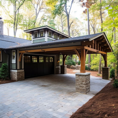 20 Carport Ideas That Will Impress You Attached Carport Ideas Covered Walkway, Carport Attached To Side Of House, Carport In Front Of Garage Driveways, Pavilion Attached To Garage, Cabin With Carport, Pergola As Carport, House With Attached Carport, Porte Cochere Modern, Angled Breezeway To Garage