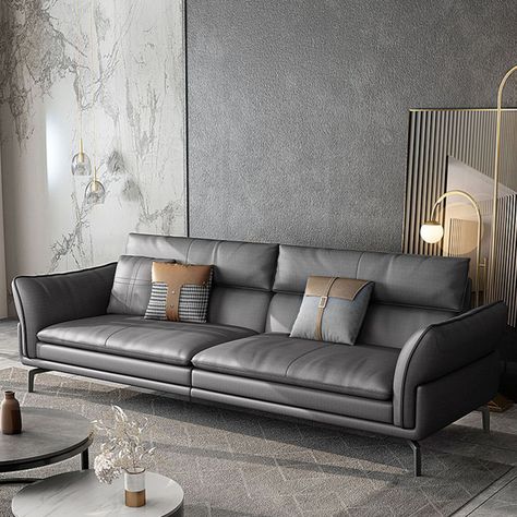 Grey Leather Couch Living Room, Grey Leather Couch, Gray Leather Sofa, Dark Gray Sofa, House Upgrades, Grey Leather Sofa, New House Living Room, Black Leather Sofas, Premium Sofa