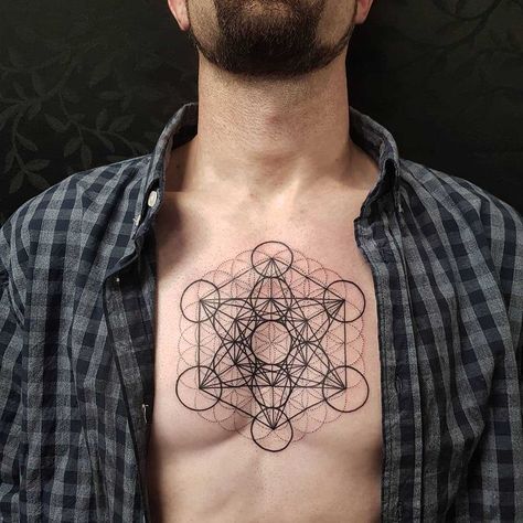 Metatron’s cube tattoo on the chest Cube Tattoo, Geometric Wolf Tattoo, Flower Of Life Tattoo, Black Line Tattoo, Chakra Tattoo, Simple Tattoos For Women, Idea Tattoo, Sacred Geometry Tattoo, Metatron's Cube