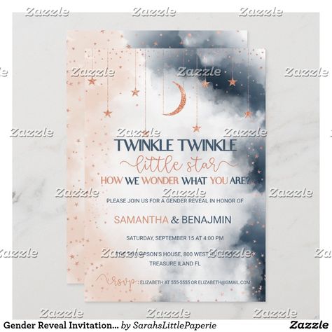 Star Invitations, Twinkle Twinkle Gender Reveal, Baby Shower Boho, Blue Baby Shower Invitations, Gender Reveal Party Theme, Twins Baby Shower Invitations, Gender Reveal Themes, Gender Reveal Party Invitations, Rose Gold Invitations