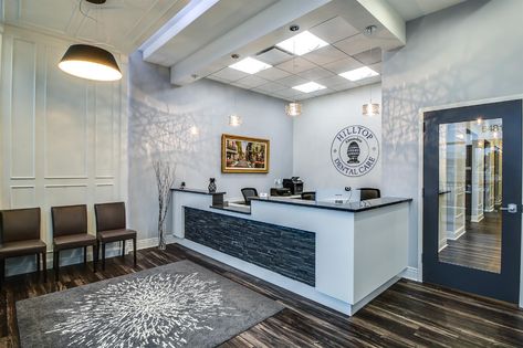 Hilltop dental care | Interior Design Portfolio Business Office Foyer Ideas Entrance, Dr Office Decor Waiting Rooms, Medical Clinic Design Interiors Doctor Office, Reception Office Ideas, Small Waiting Room Design, Small Reception Area, Dental Office Design Receptions, Dental Reception, Chiro Office