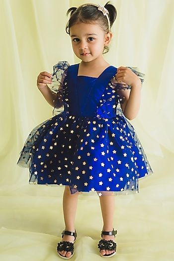 Royal Blue Printed Frock Design by Saka Designs at Pernia's Pop Up Shop 2021 Net Frocks For Kids, Western Long Dresses, Net Frocks, Printed Frock, Blue Frock, Frocks For Kids, Western Dresses For Women, Dresses Western, Western Wear Dresses