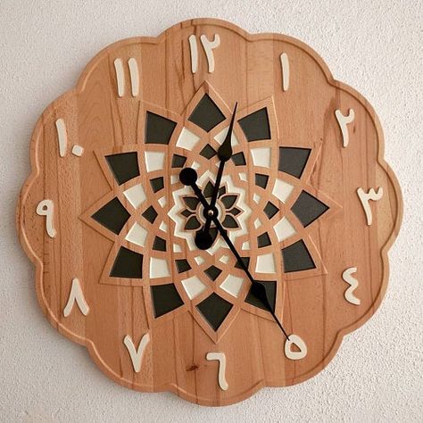 Large Wooden Wall Clock, Clock Aesthetic, Frame Tattoo, Arabic Numbers, Custom Clocks, Wall Clock Wooden, Islamic Wall Decor, Islamic Decor, Wall Clock Design