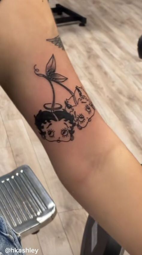 Betty Boop Cherry Tattoo, Betty Boop Tattoo Ideas, Betty Boop Tattoo, Peace Offering, Cherry Tattoo, Betty Boop Tattoos, Cherry Tattoos, Girl Arm Tattoos, Hand Tattoos For Girls