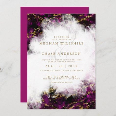 Wedding Beautiful Red Garnet Crystal Geode Invitation #zazzle #weddinginvitations #birthdayinvitations #babyshowerinvitations #zazzleinvitations #monogram #businesscards #graduation #homedecor Royal Purple Wedding, Purple And White Wedding, Red Garnet Crystal, Indigo Wedding, Magenta Wedding, Purple And Gold Wedding, Geode Wedding, Amethyst Wedding, Wedding Stationery Suite