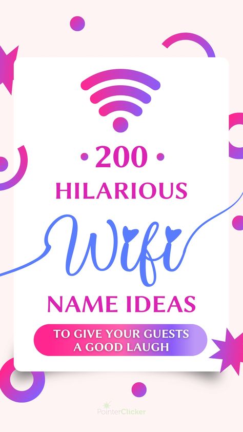 Dive into our compilation of 200 hilarious WiFi names that are guaranteed to give your guests a good laugh! From funny wifi names and passwords that spark joy, to creative names for WiFi that blend humor and ingenuity, our list has it all. Explore funny wifi names ideas that are both hilarious and awesome, including passive aggressive gems and creative twists. Slow Wifi, Funny Wifi Names, Wifi Names, Creative Names, Names Ideas, Passive Aggressive, Spark Joy, Wifi Network, Unique Names