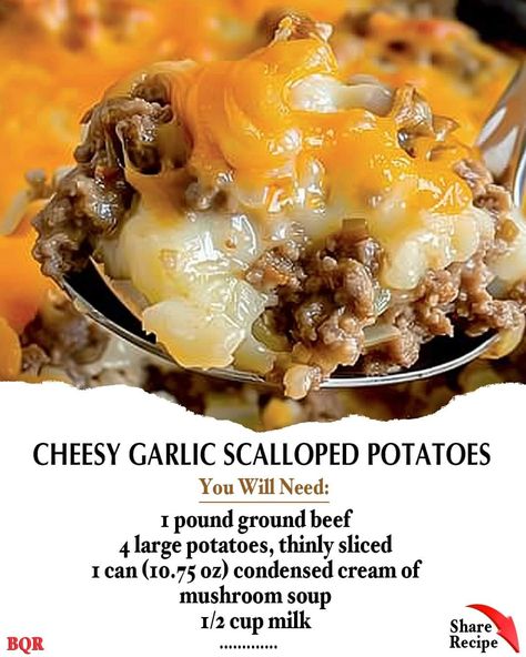 Garlic Scalloped Potatoes, Cowboy Recipes, Hamburger Potato Casserole, Meatloaf Casserole, Beef Casseroles, Ground Beef Casserole Recipes, Ground Beef And Potatoes, Nostalgic Memories, Beef Casserole Recipes