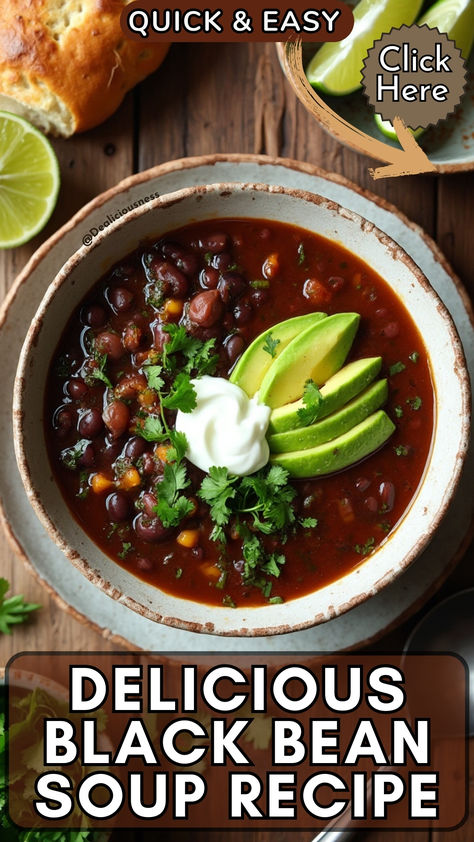 Looking for a delicious, healthy, and easy dinner? This Black Bean Soup recipe is packed with fresh ingredients like garlic, onions, and bell peppers, and flavored with smoky cumin and paprika. It's hearty, full of protein, and perfect for a cozy night in. Plus, it’s a one-pot wonder! Make this bean soup in just 30 minutes and enjoy rich, comforting flavors with minimal effort. Perfect for meal prep or weeknight dinners! Full Recipe At Dealiciousness.net Best Black Bean Soup Recipe, Fast Fall Dinners, Black Beans Soup, Best Black Bean Soup, Easy Black Bean Soup, Easy Fall Dinners, Quick Soup Recipes, Black Bean Soup Recipe, Bean Soup Recipe