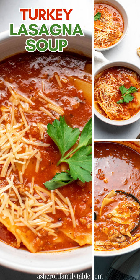 Ground turkey lasagna soup served for a fall dinner. Ground Turkey Lasagna Soup, Spinach Lasagna Soup, Turkey Lasagna Soup, Lasagna Soup Easy, Creamy Lasagna Soup, Stovetop Soup, Fall Soups And Stews, Ground Turkey Lasagna, Creamy Lasagna