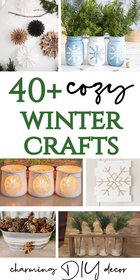 Are you looking January home decor ideas? Check out these DIY Winter decor ideas for the home! If you love rustic winter decor, farmhouse winter decorating, woodland themes, and easy Dollar Tree crafts, you'll find something you love among these January crafts! Perfect for after Christmas in winter whites, pine greens, and frosty blues! Take a look at these non-Christmas decor ideas for winter that are simple DIY projects! Winter Decorations Diy After Christmas, Crafts To Do In January, Winter Diy Decorations Dollar Tree, Dollar Store Winter Crafts Diy, Dollar Store Winter Crafts, Craft Ideas For January, January Crafts For Adults Diy Ideas, Winter Themed Crafts For Adults, Diy Cozy Home Decor