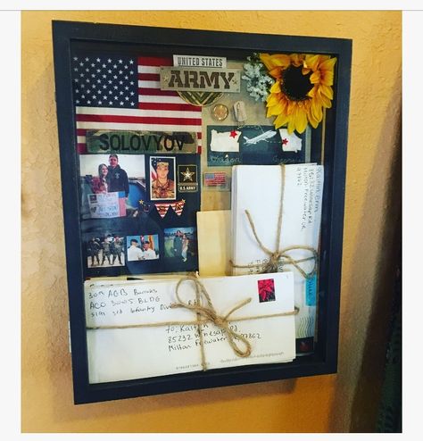 DIY shadow box of letters from army basic training Marine Shadow Box Ideas, Army Crafts Diy, Military Shadow Box Ideas Army, Army Shadow Box Ideas, Navy Shadow Box Ideas, Military Shadow Box Ideas, Box Of Letters, Basic Training Letters, Newborn Shadow Box