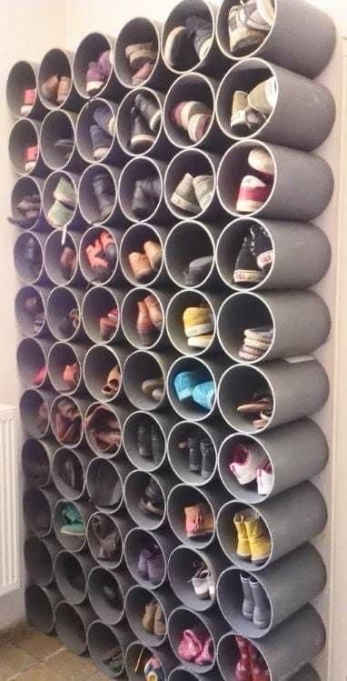 Garage Storage Ideas, Diy Shoe Storage, Diy Shoe Rack, Closet Organization Diy, Yarn Storage, Room Curtains, Self Storage, Partition Design, Creative Storage