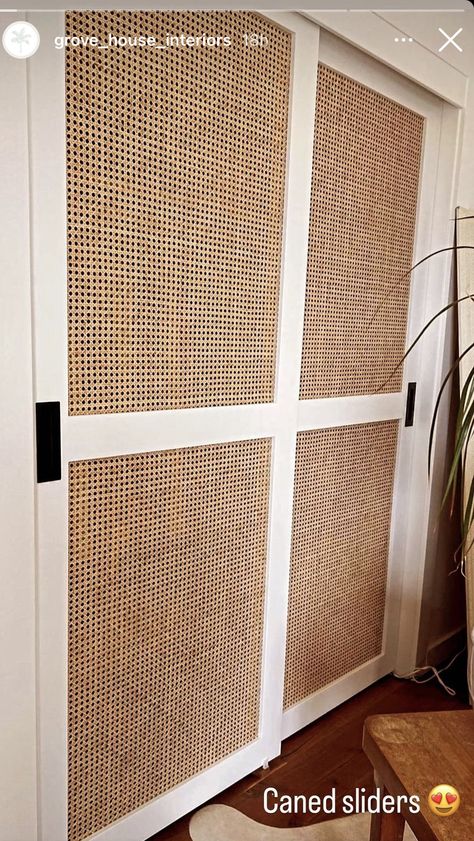 Cane Sliding Closet Doors, Cane Door Closet, Rattan Doors Cabinets, Wicker Closet Doors, Boho Bedroom Closet Doors, Cane Doors Closet, Rattan Wardrobe Sliding Doors, Roll Up Closet Door, Dressing Room Door Ideas