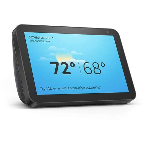 PRICES MAY VARY. A Certified Refurbished Echo Show 8 is refurbished, tested, and certified to look and work like new and comes with the same limited warranty as a new device. Alexa can show you more - With an 8" HD screen and stereo sound, Alexa can help manage your day at a glance. Connect with video calling and messaging - Call friends and family who have the Alexa app or an Echo device with a screen. Make announcements to other devices in your home. Be entertained - Ask Alexa to show you movi Echo Show, Alexa Skills, Camera Shutter, Alexa App, Amazon Devices, Smart Plug, Radio Stations, Electronic Parts, Streaming Tv