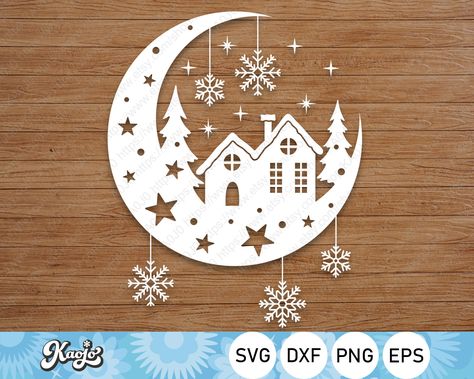 Christmas Moon, Moon Svg, Winter Ornaments, Ornament Svg, Snow Scenes, Christmas Scenes, Paper Cut Art, Christmas Nativity, Svg Christmas