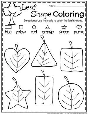 Fall Leaf Worksheets For Preschool, Leaf Shape Coloring, Fall Leaves Worksheets For Preschool, Fall Color Activities For Preschool, Fall Week Preschool Activities, Tree Unit Preschool Activities, Color The Shapes Worksheet, November Craft Preschool, Tree Themed Preschool Activities