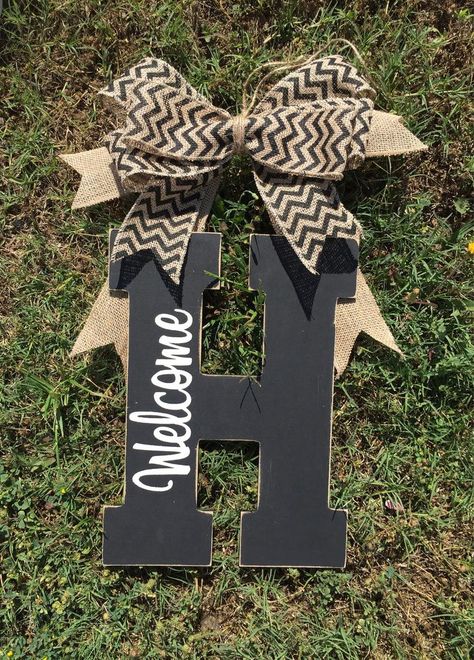 Initial Crafts, Christmas House Warming, Letter Door Hangers, Burlap Cross, Initial Door Hanger, Burlap Mesh Wreath, Bride Birthday, Monogram Door Hanger, Burlap Door Hanger